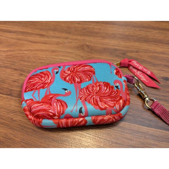 Lilly Pullitzer Flamingo Print Wristlet Key Chain Coin Purse - Picture 1 of 7